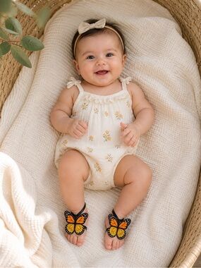 Monarch Butterfly Baby Barefoot Sandals | Photo Prop | Boho Baby Girl